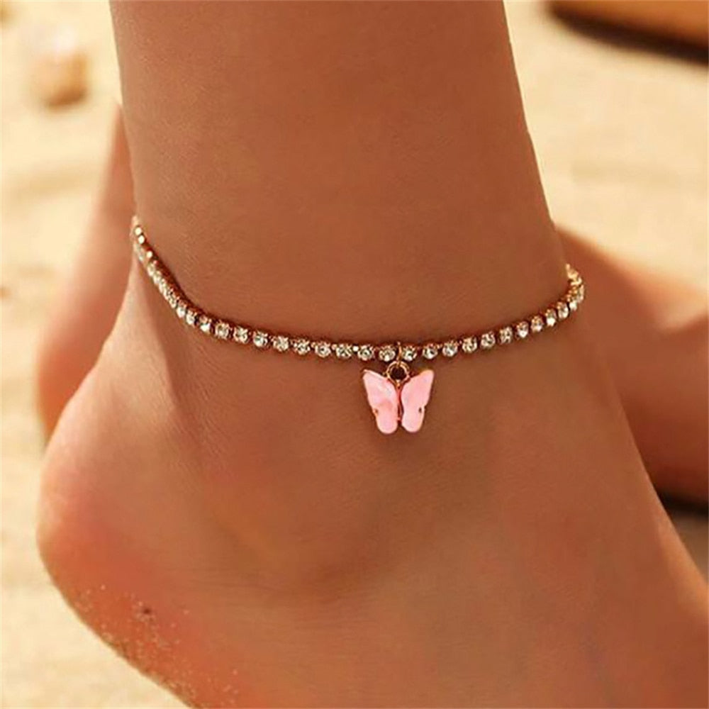 Ankle bracelet with a butterfly pendant