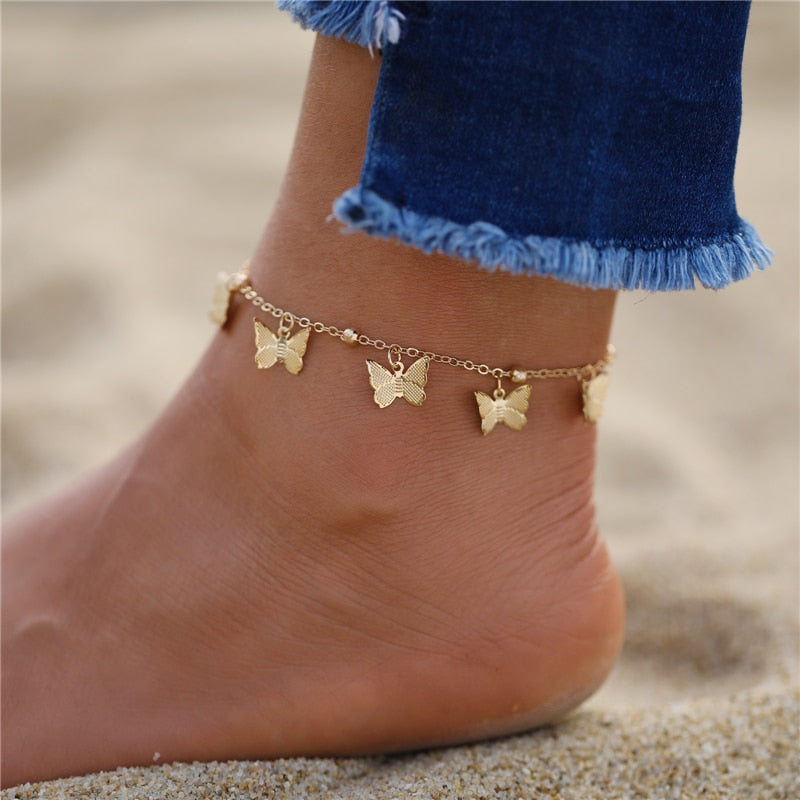 Ankle bracelet with butterfly pendants