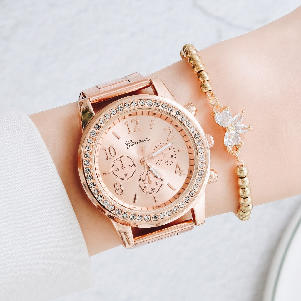 Women's watch with zircons and a minimalist bracelet