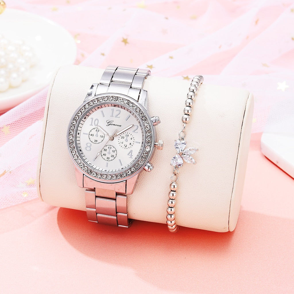 Women's watch with zircons and a minimalist bracelet