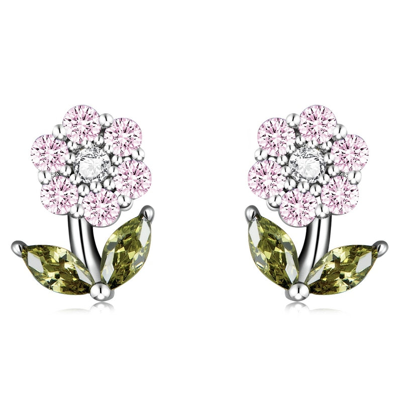 Earrings with zircons - flowers