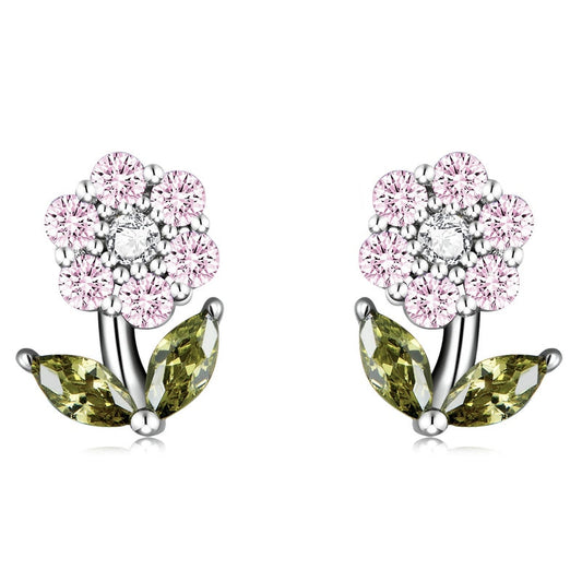 Earrings with zircons - flowers