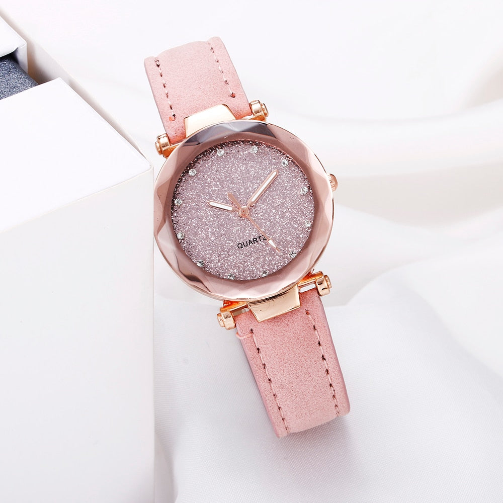 Ladies watch with a glittery dial on a bracelet