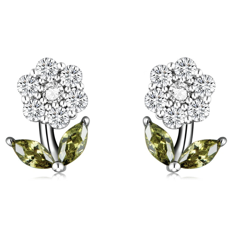 Earrings with zircons - flowers