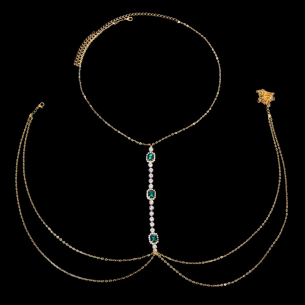 Chest chain with zircons and green eyes