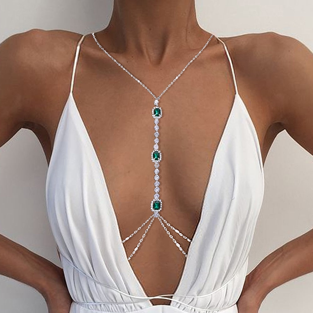 Chest chain with zircons and green eyes