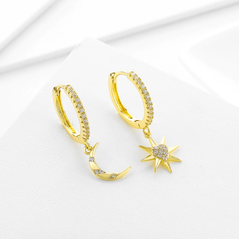 Earrings - moon and star