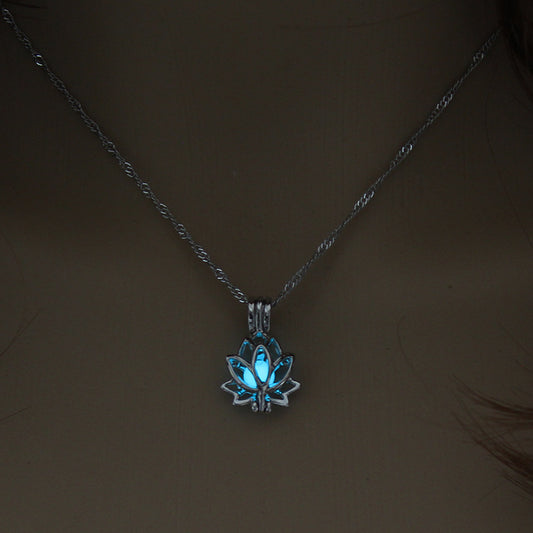 Glowing necklace with a lotus flower