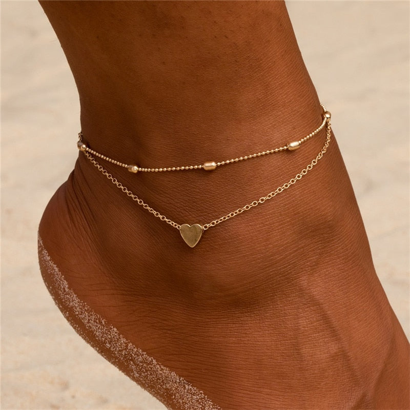 Double ankle bracelet with a heart