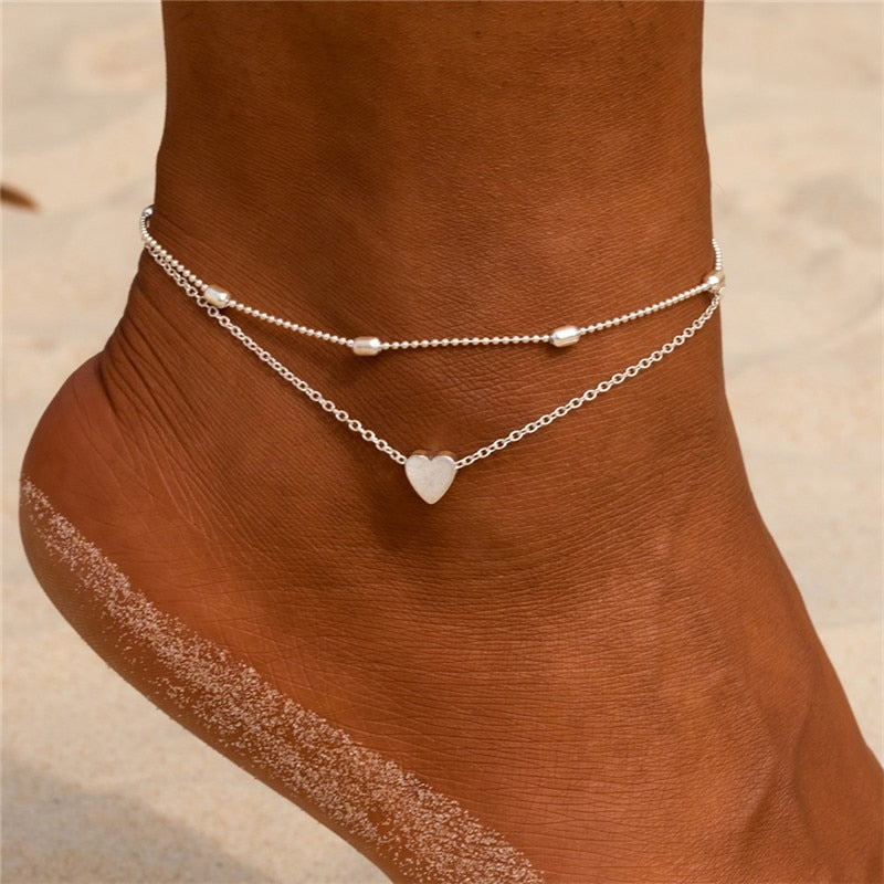 Double ankle bracelet with a heart