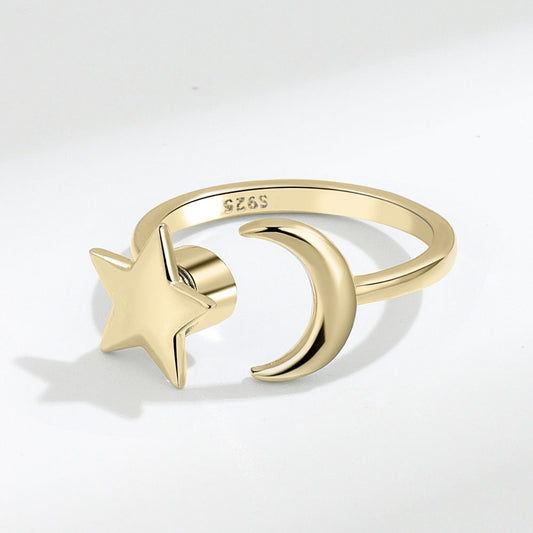 Open ring with star and moon