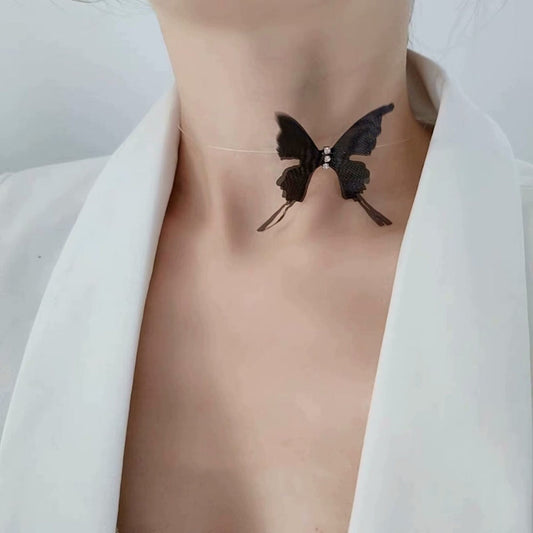 Choker necklace with a butterfly