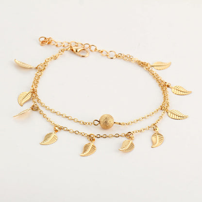 Ankle bracelet with leaf-shaped pendants