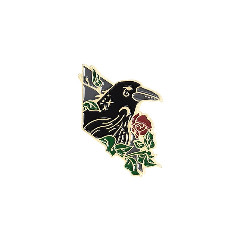 Pin - crow with a rose