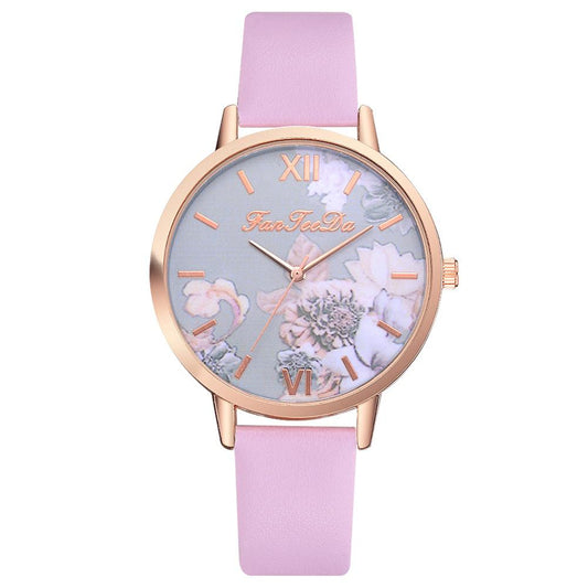 Women's quartz watch with flower motif