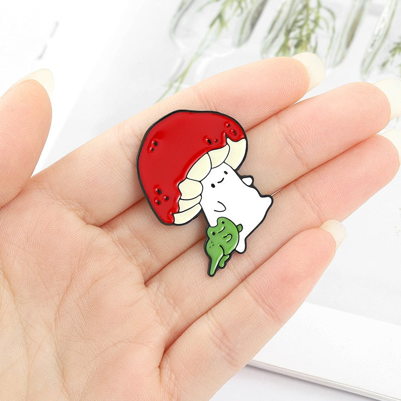 Mushroom with frog pin