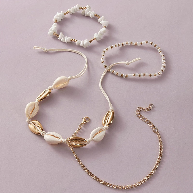 Set of ankle bracelets with shells