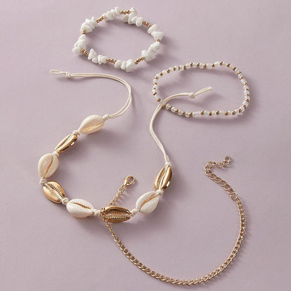 Set of ankle bracelets with shells