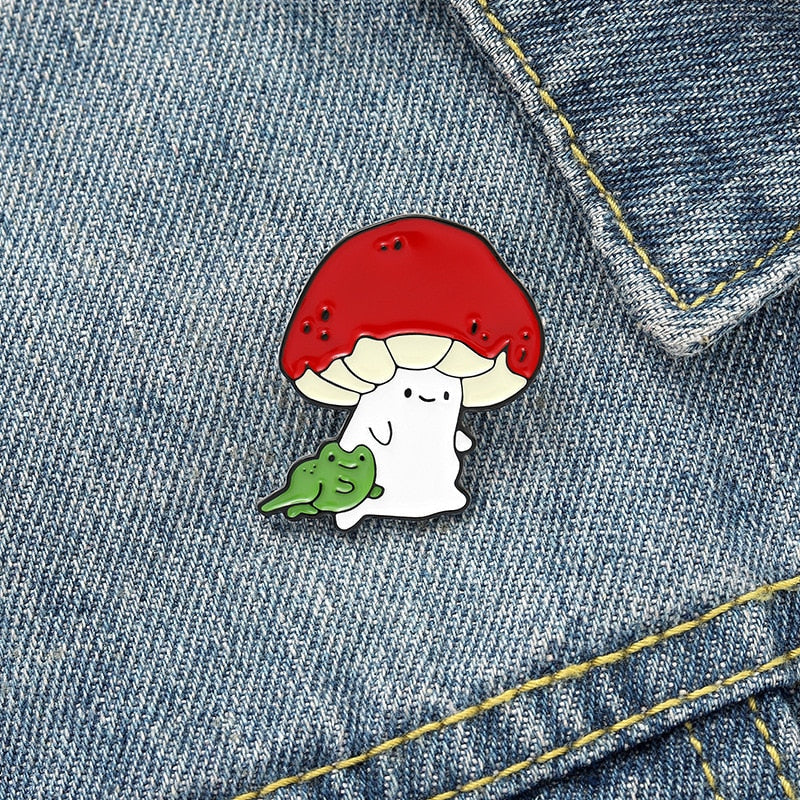 Mushroom with frog pin