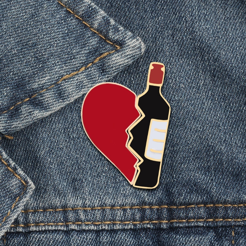 Set of pins - wine and heart