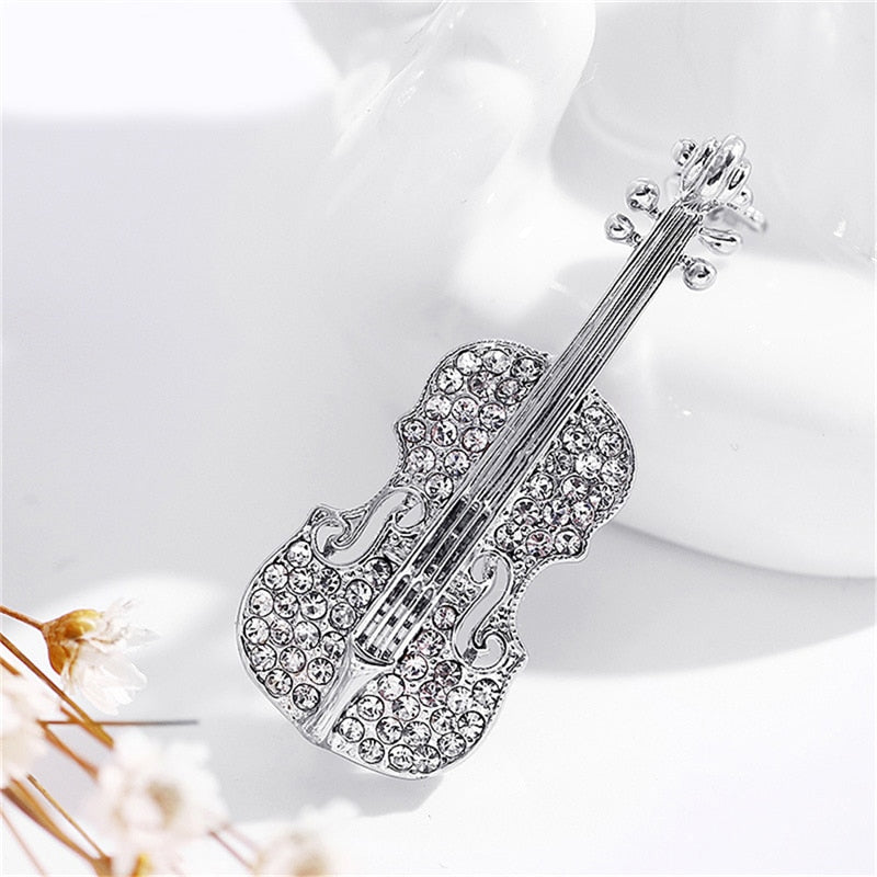 Brooch - violin with zirconia