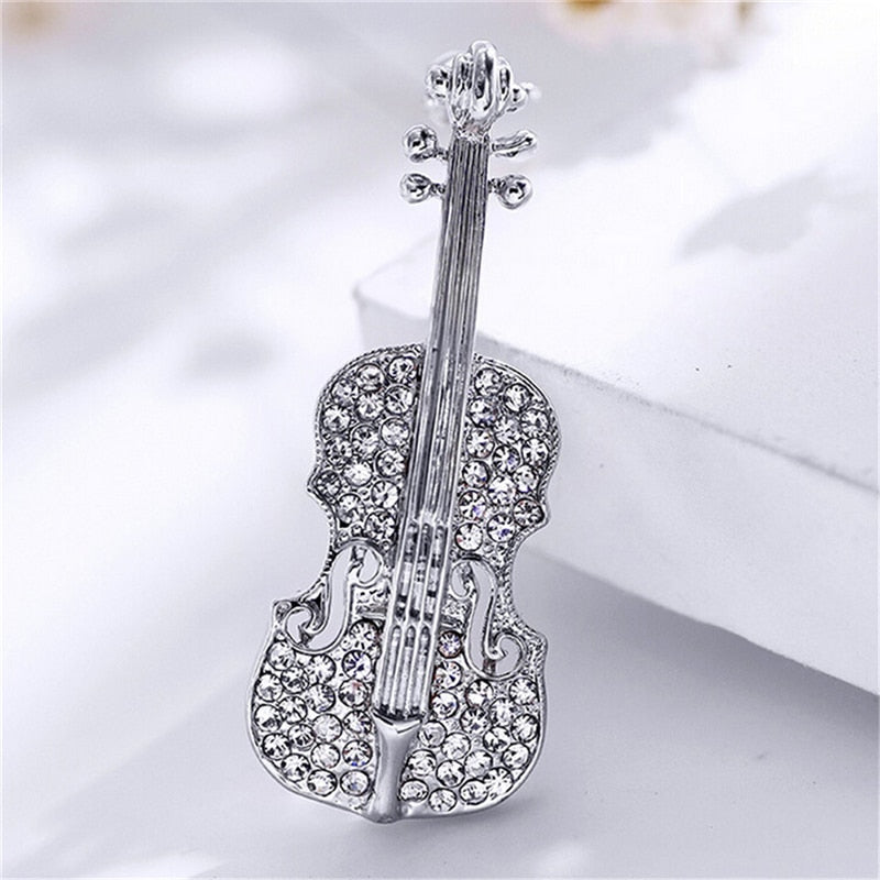 Brooch - violin with zirconia