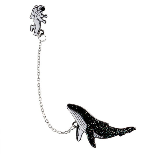 Pin with a chain - whale and astronaut