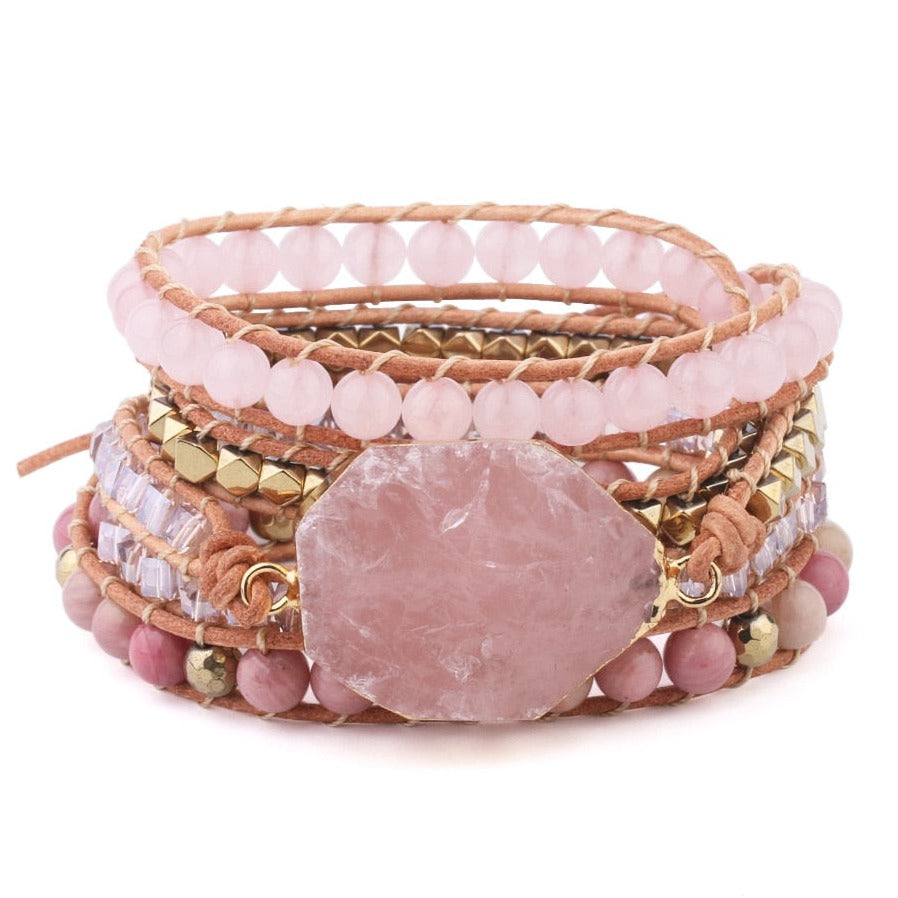 Leather bracelets with pink quartz