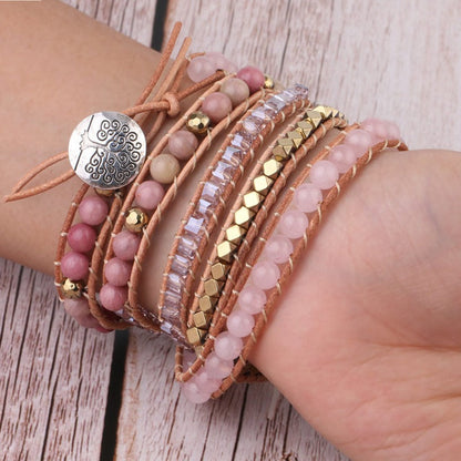 Leather bracelets with pink quartz