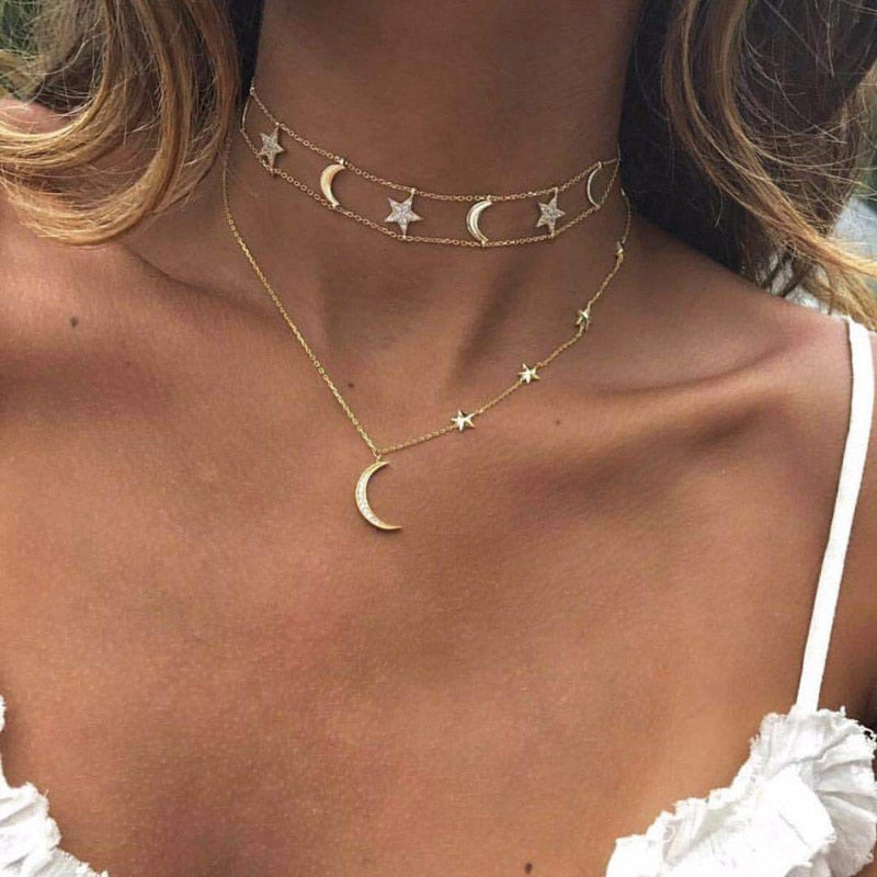 Necklace - moon and star