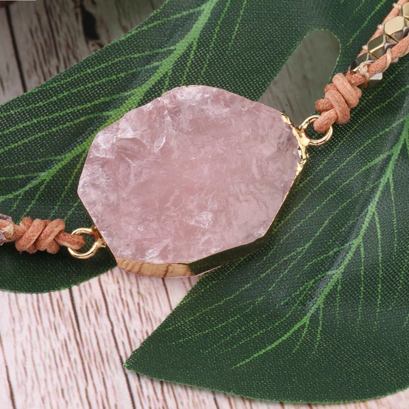 Leather bracelets with pink quartz