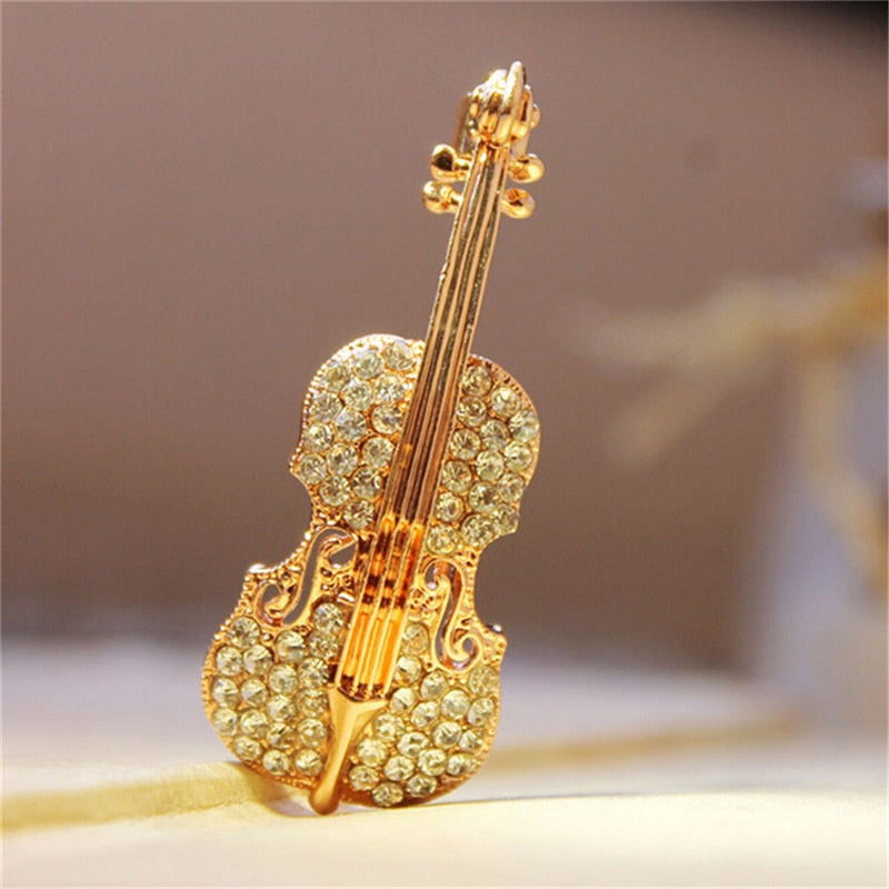 Brooch - violin with zirconia