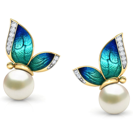 Earrings - pearls with butterflies