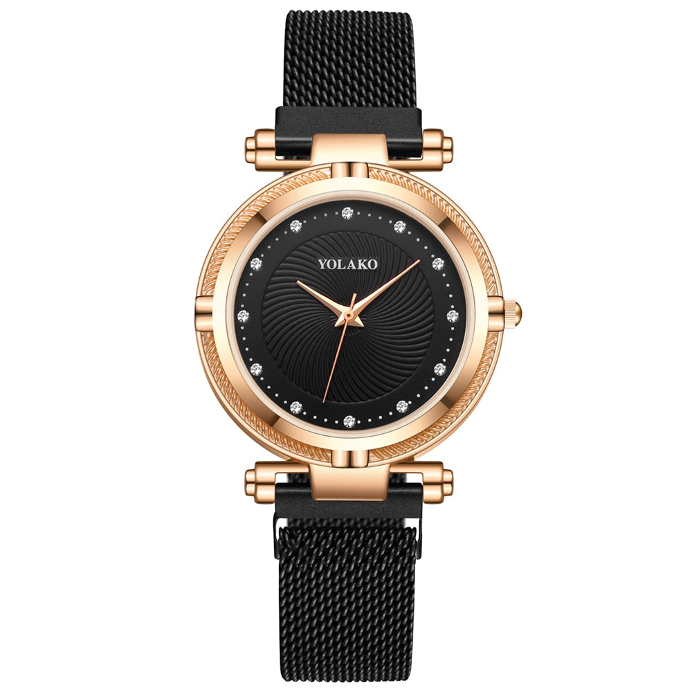 Quartz ladies watch with crystals