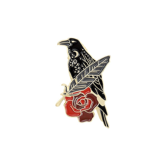 Pin - crow with a rose