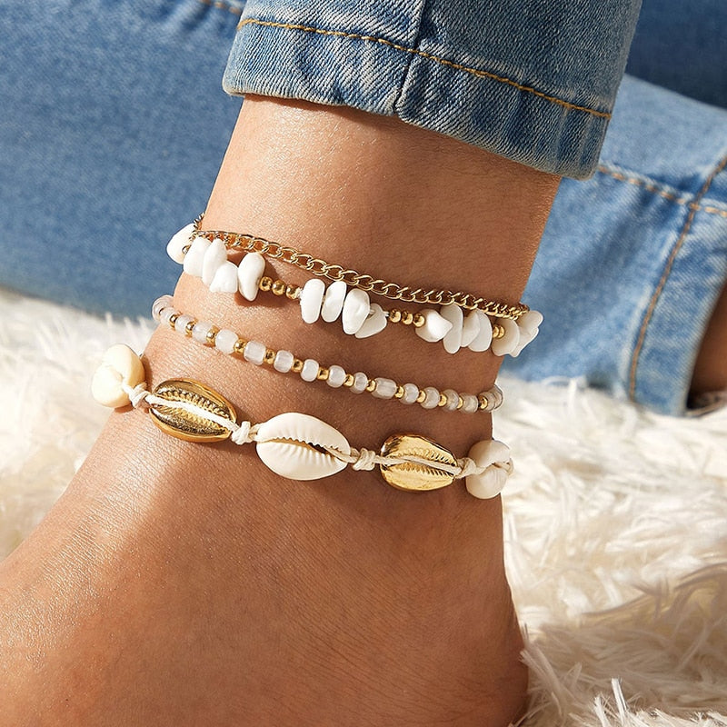 Set of ankle bracelets with shells