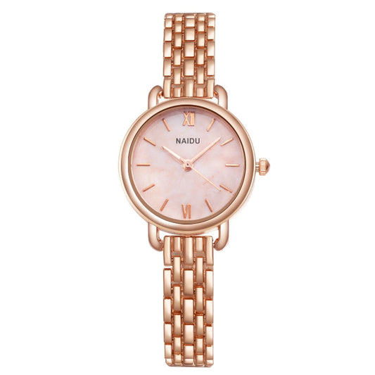 Elegant ladies watch on a bracelet with a stone motif.