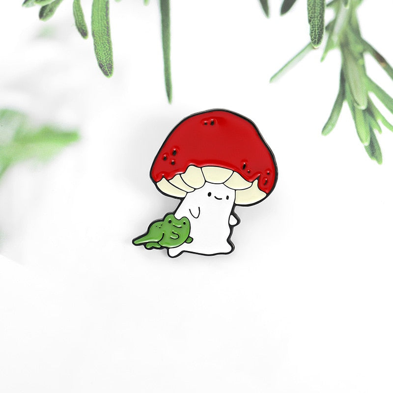 Mushroom with frog pin