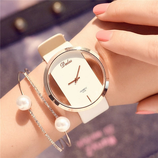 Ladies minimalist watch with a geometric motif