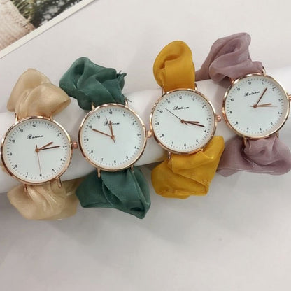 Ladies watch with a scrunchie bracelet