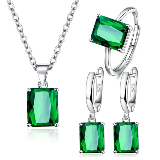 Silver jewelry set with colorful zircons
