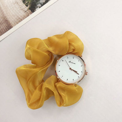 Ladies watch with a scrunchie bracelet