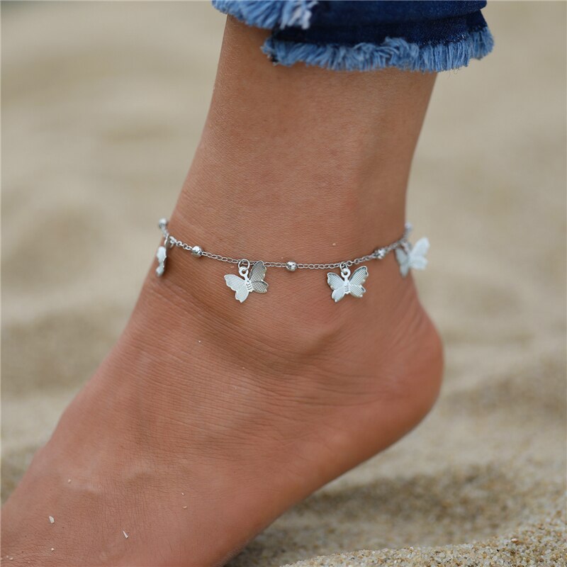 Ankle bracelet with butterfly pendants